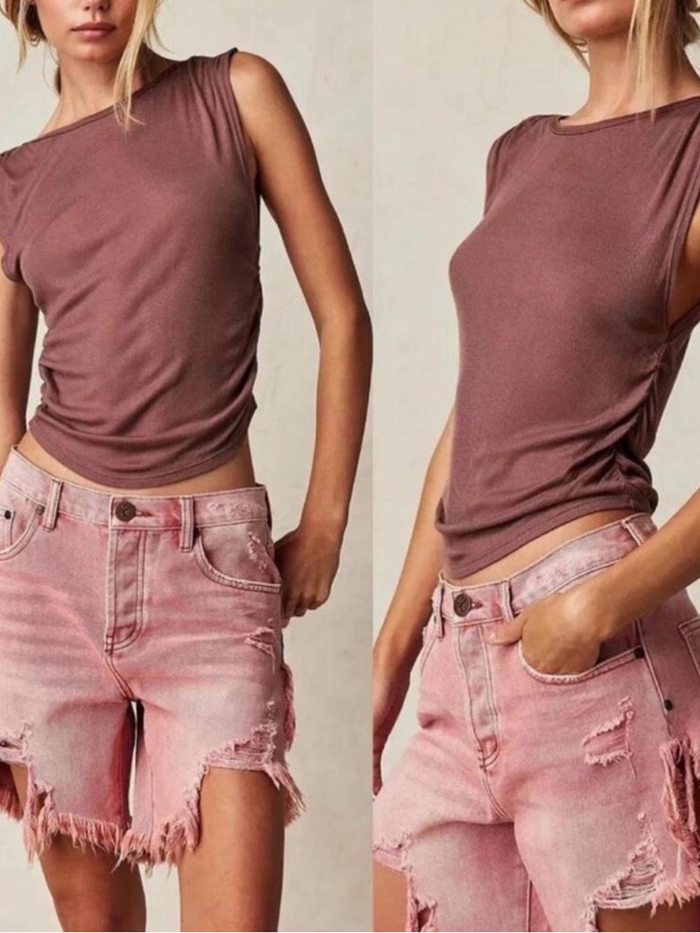 Free People Intimately Mauve Ruched Boatneck Muscle Tank Size S - Picture 3 of 10